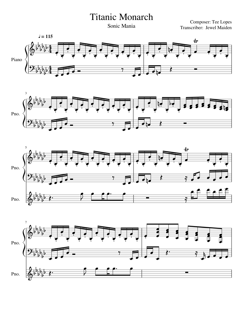 Sonic Mania Titanic Monarch Sheet music for Piano (Mixed Trio) |  