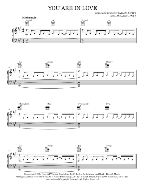 You are in love - Taylor Swift (Piano-Vocal-Guitar)