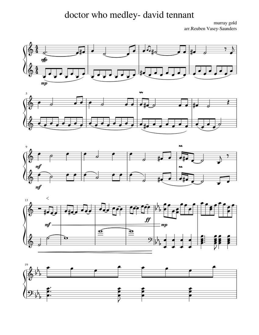 Doctor who medley-david tennant Sheet Music for Piano (Solo ...