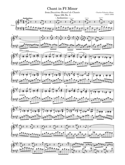 Chant Opus 38b No. 5 in F♯ Minor – Alkan