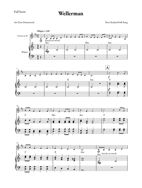 Wellerman (Arr. Tom Drummond) - New Zealand Folk Song (Clarinet and Piano)