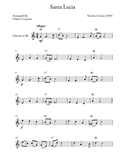 Santa Lucia (Arr. Gildson Cerqueira) - Teodoro Cottrau (Clarinet Solo)