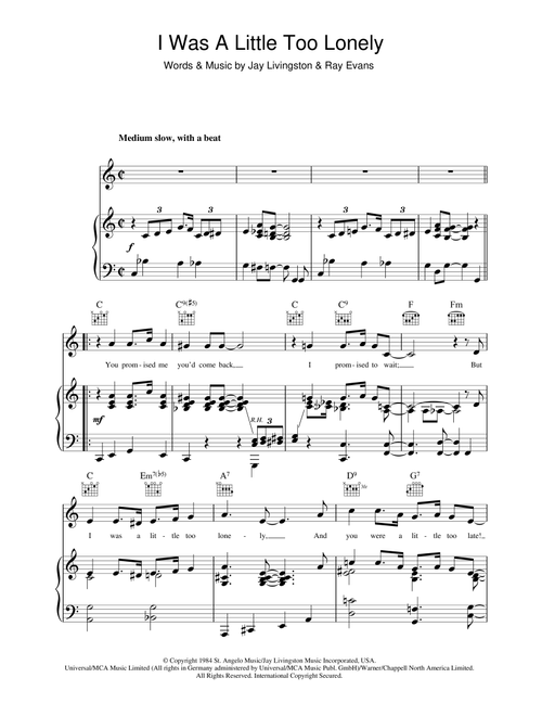 I Was A Little Too Lonely - Nat King Cole (Piano-Vocal-Guitar (Piano Accompaniment))