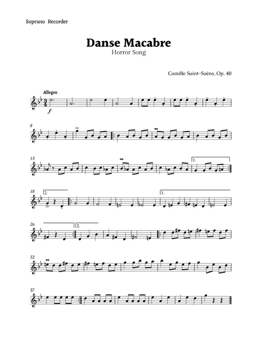 Danse Macabre by Saint-Saëns (Arr. Rika K.) (Recorder Solo)