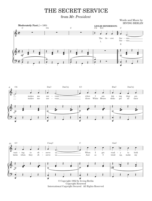 The Secret Service - Al Jolson, Irving Berlin (Piano Vocal)
