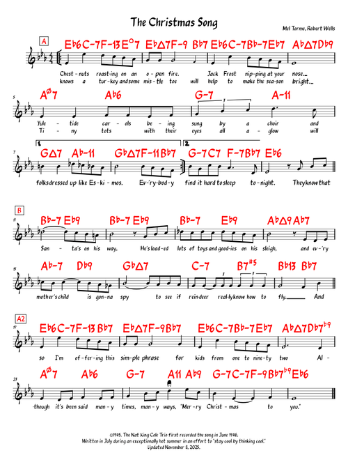 The Christmas Song (Chestnuts Roasting on an Open Fire) – Mel Torme, Robert Wells (Lead Sheet)