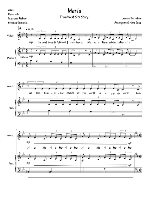 Maria from West Side Story piano solo and voice