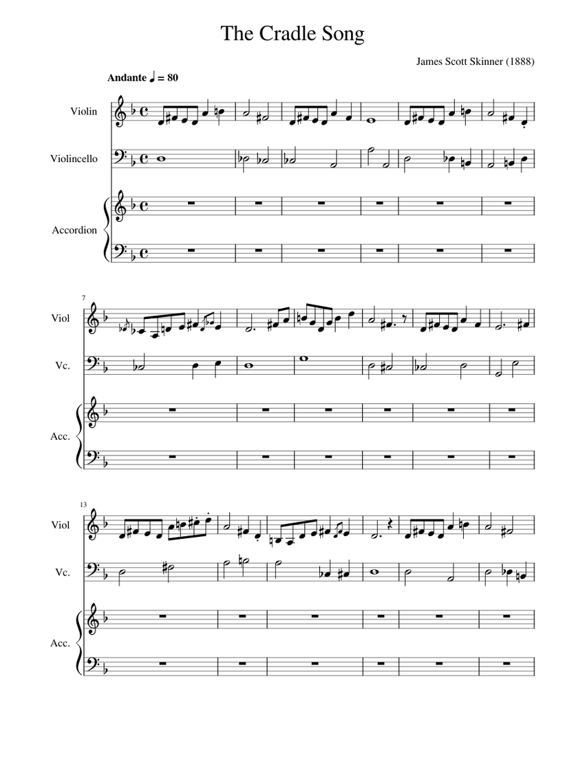 The Cradle Song James Scott Skinner Sheet music for Accordion, Violin