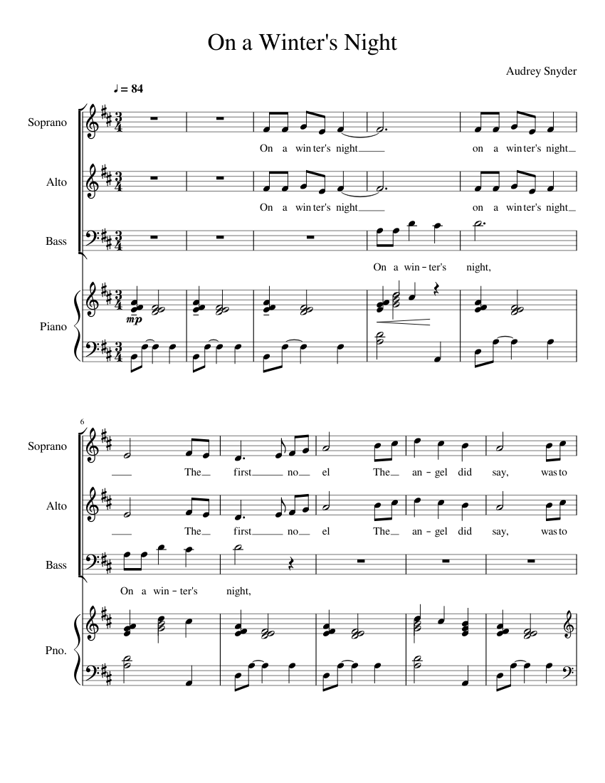 On a Winter s Night alto Sheet Music for Piano (Mixed Quartet ...