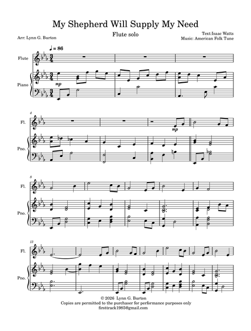 My Shepherd Will Supply My Need (Arr. Lynn G. Burton) - Isaac Watts (Flute and Piano)