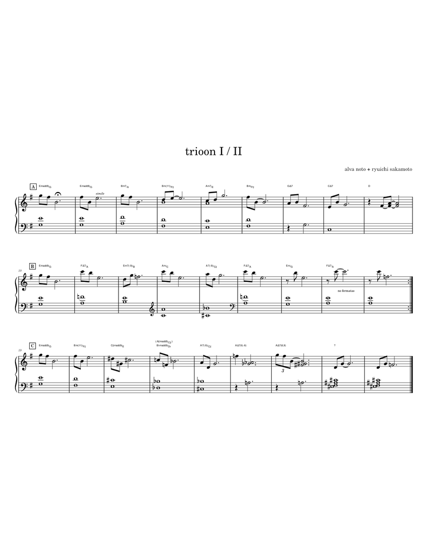 alva noto + ryuichi sakamoto - trioon I / II (piano) Sheet Music