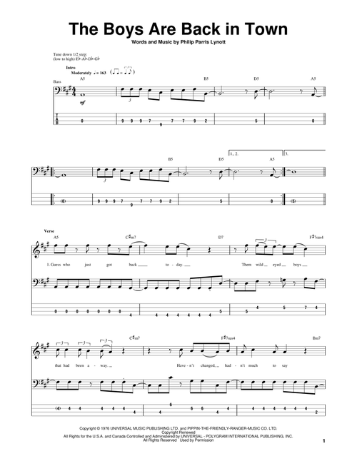 The Boys Are Back In Town - Thin Lizzy (Bass Tab)