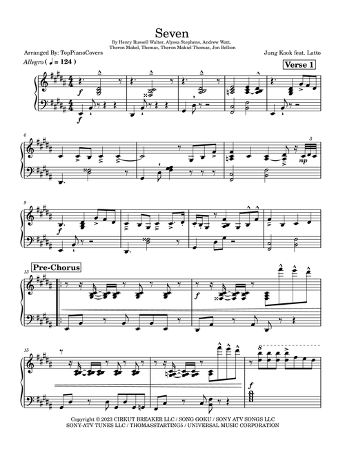Seven (Arr. TopPianoCovers) - Jung Kook (Piano Solo)