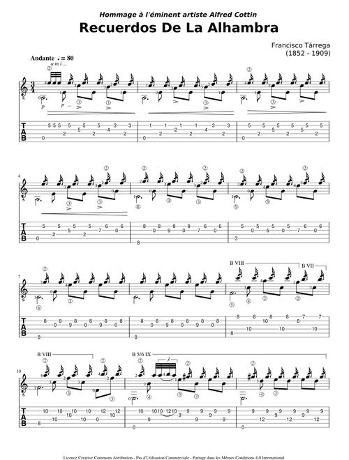 Recuerdos de la Alhambra - Francisco Tarrega - Tab (4 pages)