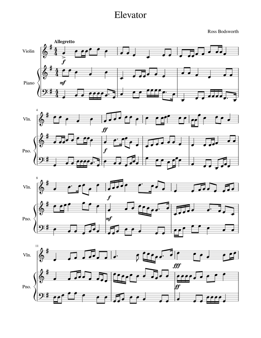 Elevator Sheet music for Piano, Violin (Solo)