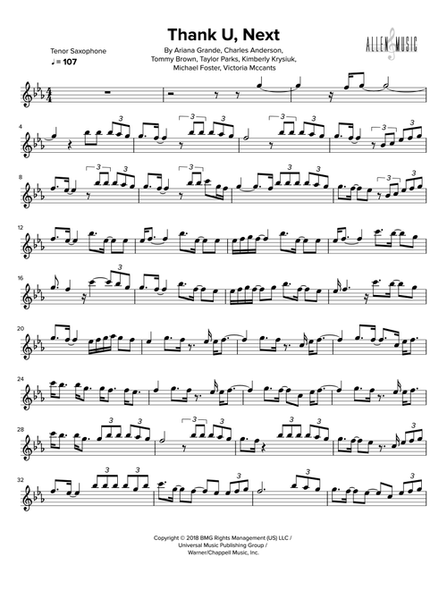 Thank U, Next (Arr. Allen Music) - Ariana Grande (Tenor Sax Solo)