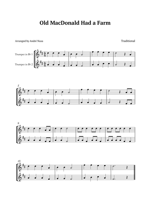 Old MacDonald Had a Farm (Arr. André Nusa) - Traditional (Trumpet Duet)