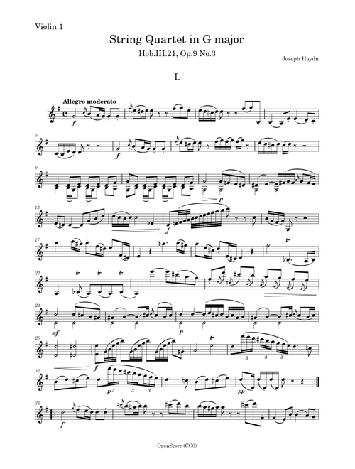 Haydn, Joseph - String Quartet in G major, Hob.III:21, Op.9 No.3