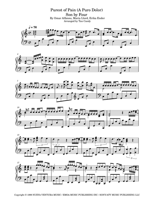 Purest Of Pain (a Puro Dolor) (Arr. Tan Candy) - Erika Ender, Omar Alfanno, Maria Llord (Piano Solo)
