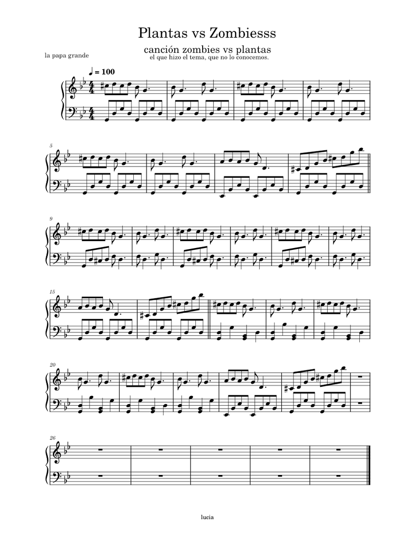 Pvz Note Templete Plants vs. Zombies Soundtrack – Laura Shigihara Plantas vs Zombiesss ...