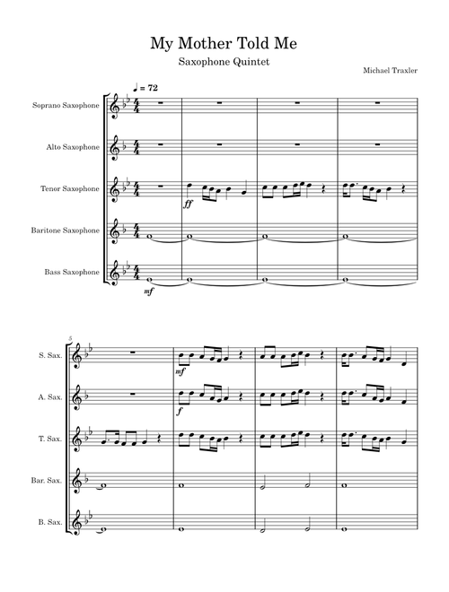 My Mother Told Me – Perly i Lotry My Mother Told Me (Saxophone Quintet)