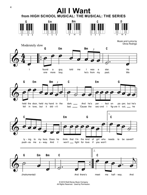 All I Want (from High School Musical: The Musical: The Series) - Olivia Rodrigo (Super Easy Piano)