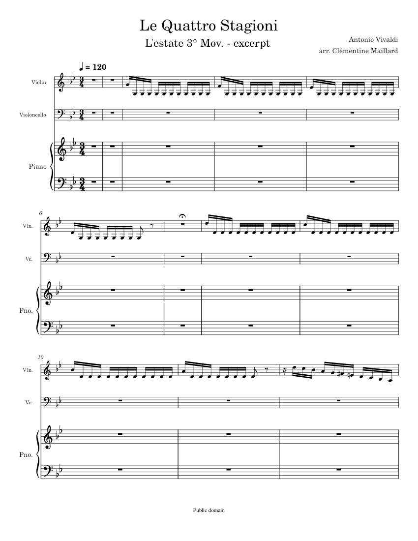 Four Seasons - Summer – Antonio Vivaldi - Excerpt Sheet Music for Piano ...