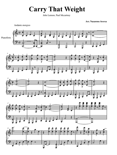 Carry That Weight (Arr. Nazareno Aversa) - The Beatles (Piano Solo)