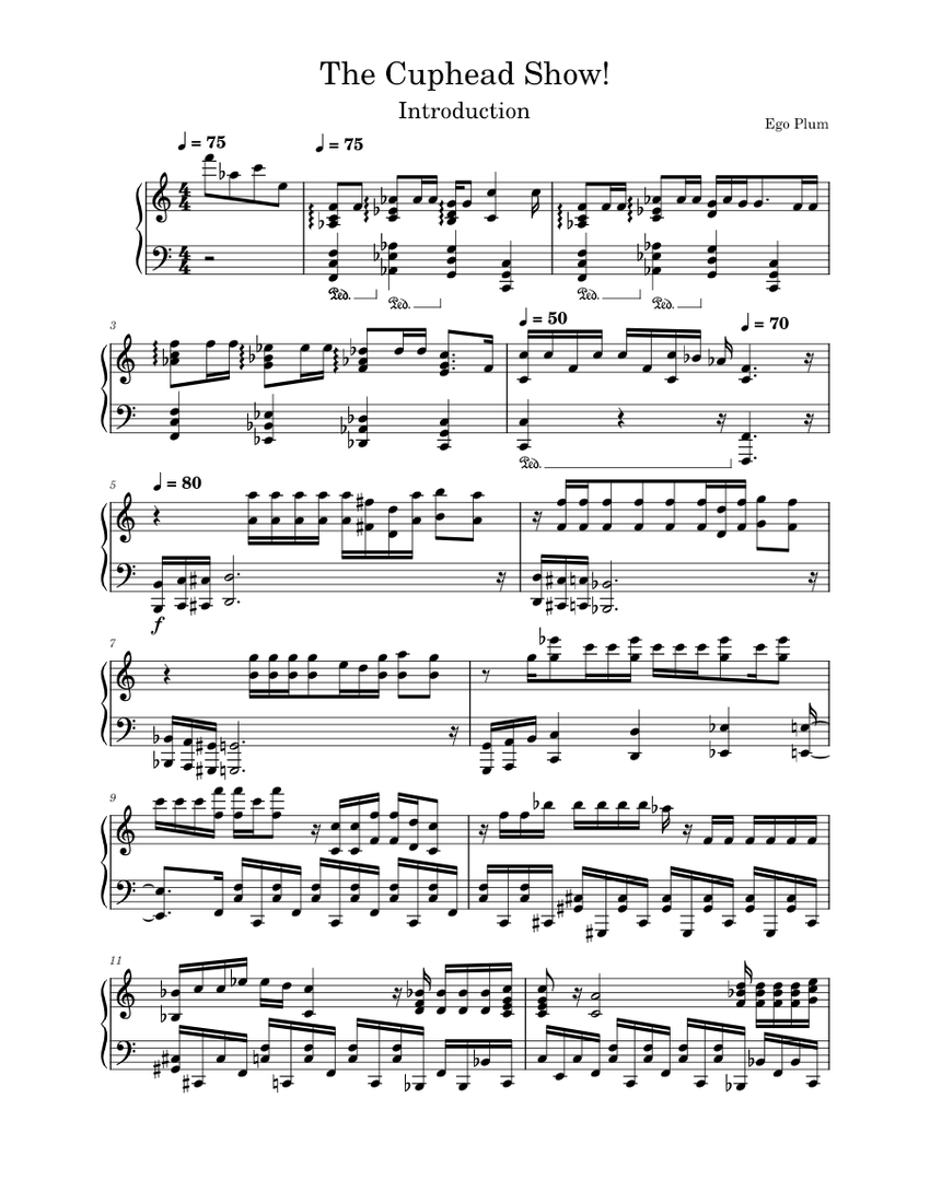 The Cuphead Show! Introduction Sheet music for Piano (Solo