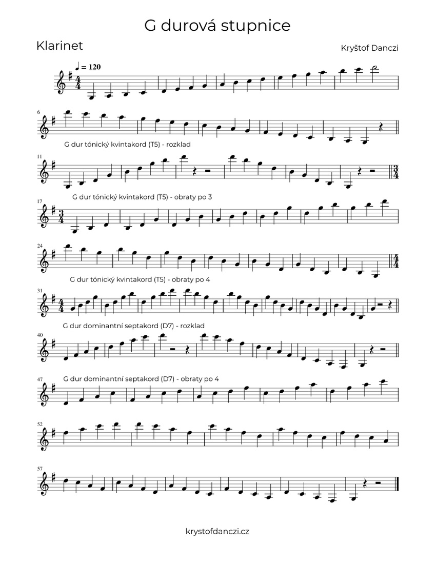G durová stupnice / G major scale Sheet music for