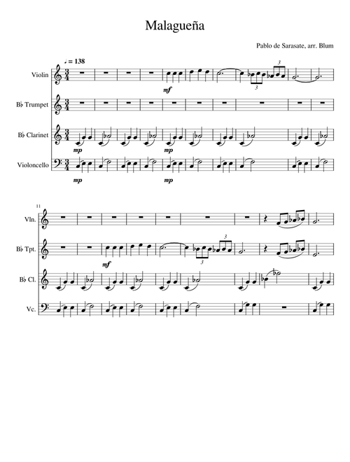 Malagueña sheet music arranged by Jared B
