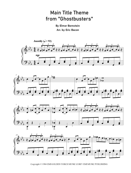 Main Title Theme (ghostbusters) (Arr. Eric Bacon) - Elmer Bernstein (Piano Solo)