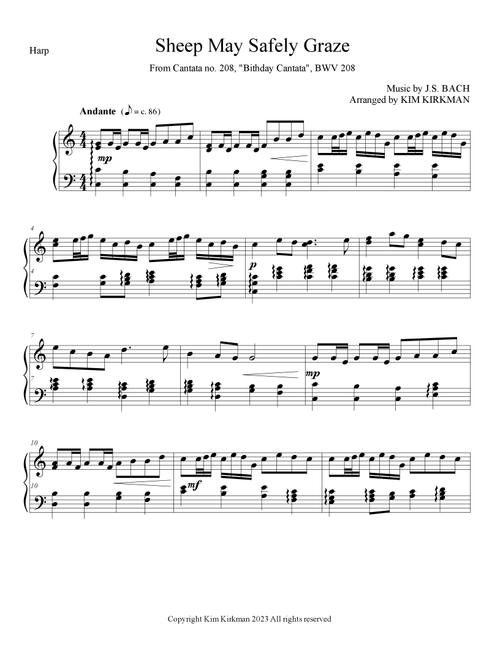 Sheep May Safely Graze, BWV 208 - no levers required (Arr. Kim Kirkman) (Harp)