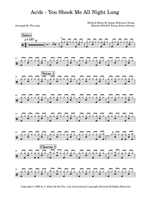 You Shook Me All Night Long (Arr. The Ninja) - AC/DC (Drums)