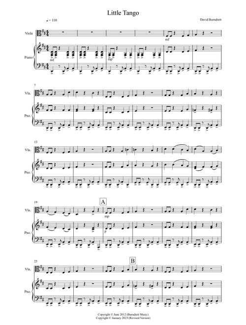Little Tango for Easy Viola and Piano - David Burndrett (Viola and Piano)