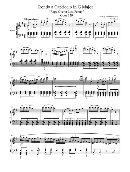 Rondo a Capriccio Op.129 in G Major, “Rage Over a Lost Penny”,Beethoven For Piano Solo With Finger (Arr. poon) - LV Beethoven (Piano Solo)