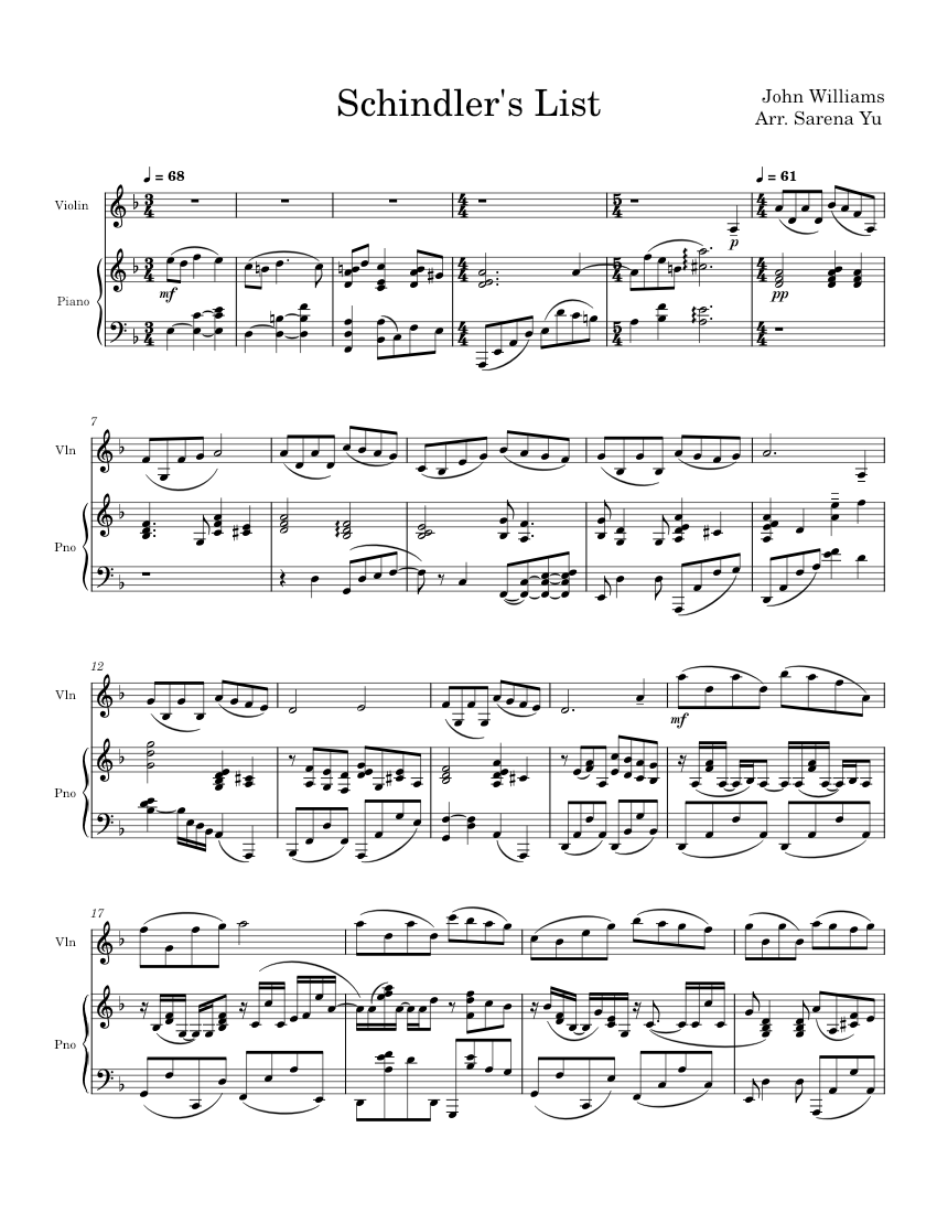 Schindler's List Sheet music for Piano, Violin (Solo)