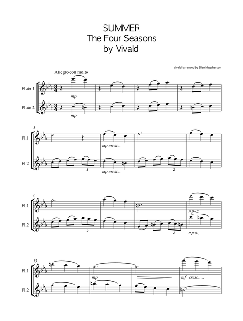 SUMMER by VIVALDI for FLUTE DUET (Arr. Ellen Macpherson) (Flute Solo)