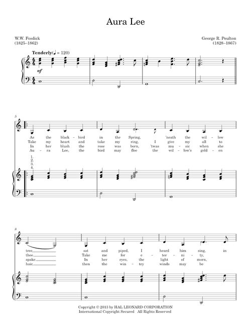 Aura Lee - W.W. Fosdick (Piano Vocal)
