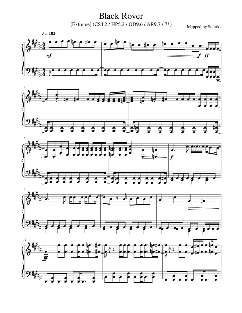 Black Rover Sotarks Spicy 1-2 Edition Sheet Music for Piano (Solo ...