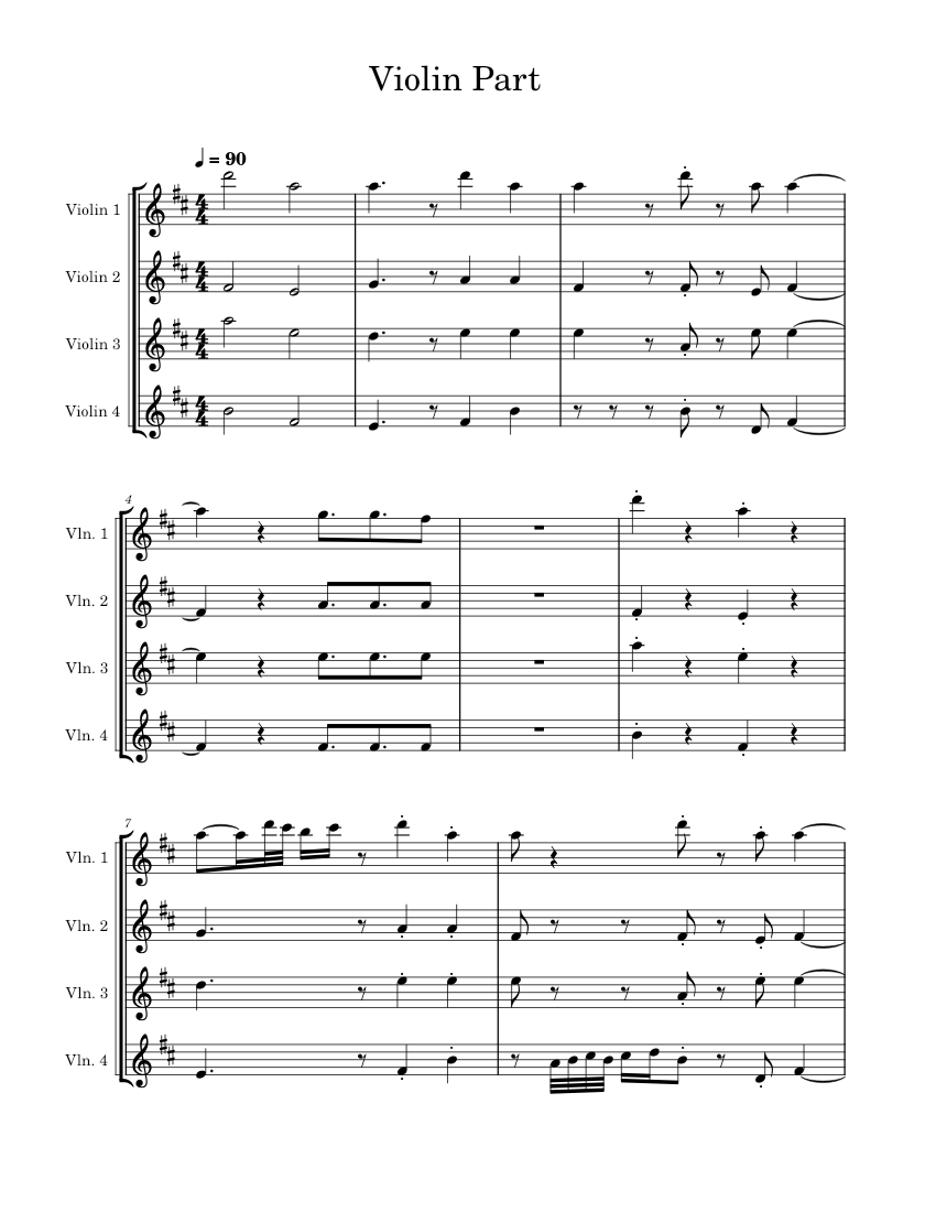 Violin part sheet music for violin mixed quartet musescore