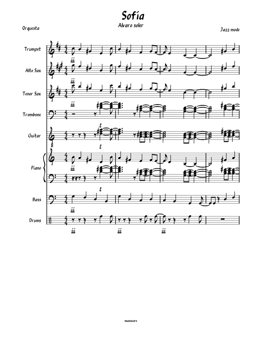 Sofía Sheet Music for Piano, Trombone, Saxophone alto
