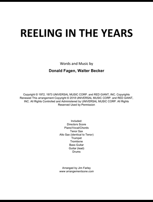 Reeling In The Years (Arr. Jim Farley www.arrangementsone.com) - Steely Dan (Small Ensemble)