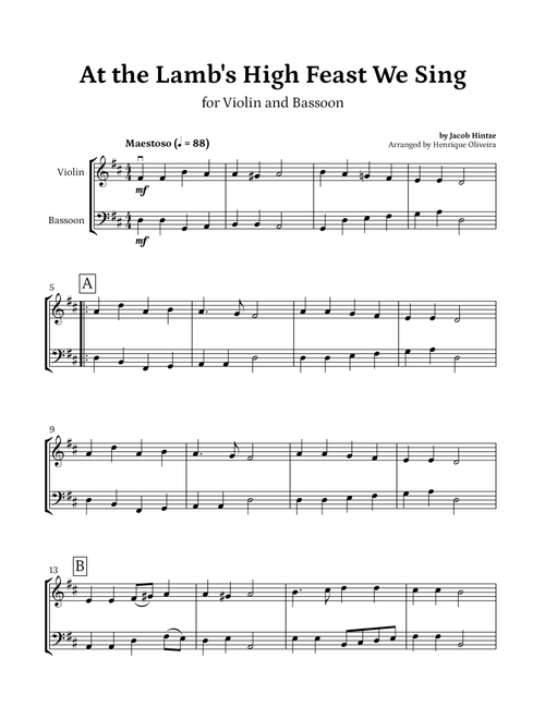 At the Lamb's High Feast We Sing (Violin and Bassoon) - Easter Hymn (Arr. Henrique Oliveira) - Jacob Hintze (Instrumental Duet)