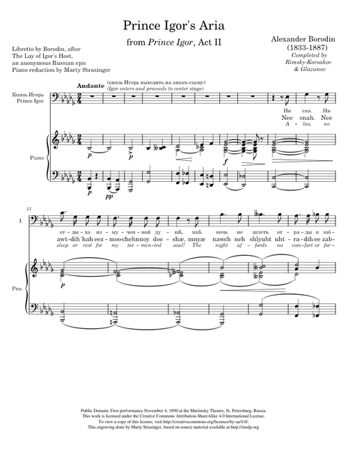 Prince Igor- Igor's Aria piano reduction with English translation