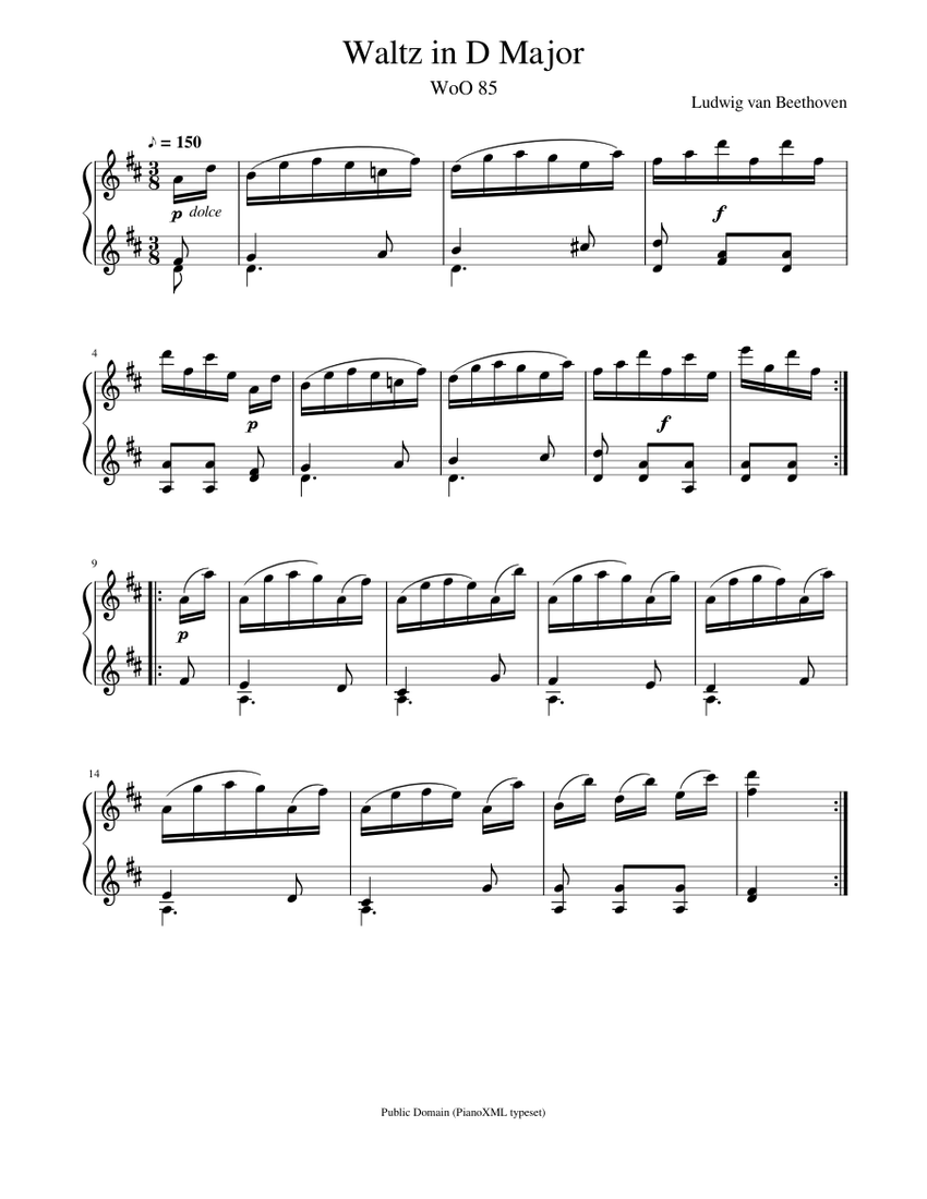 Beethoven: Waltz in D Major, WoO 85 Sheet Music for Piano (Solo) easy ...