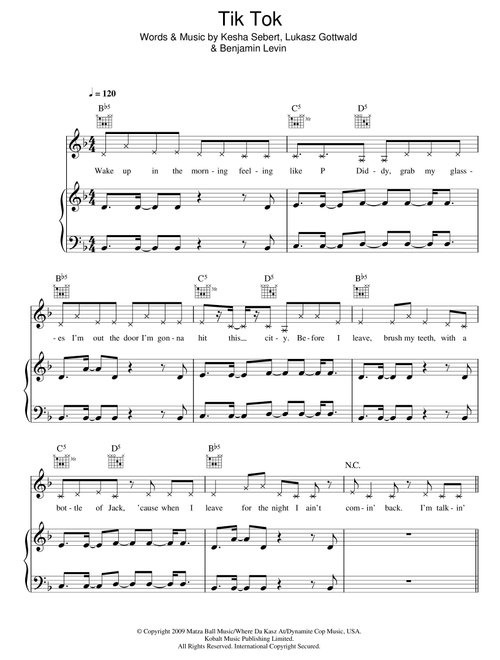 Tik Tok - Ke$ha (Piano-Vocal-Guitar (Piano Accompaniment))