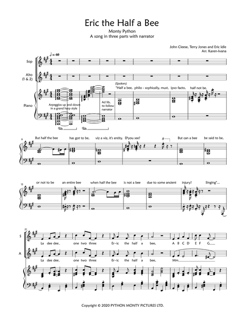 Eric The Half A Bee (Arr. Karen Ivana) - Monty Python (Choral, SAA)
