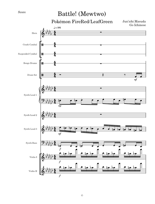 Battle! (Mewtwo) (Pokémon FireRed/LeafGreen) - Transcribed Score
