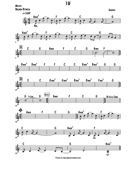 Tu (Arr. Mateo Aguilar) - Shakira Mebarak, Dillon O'Brian (Easy Piano)